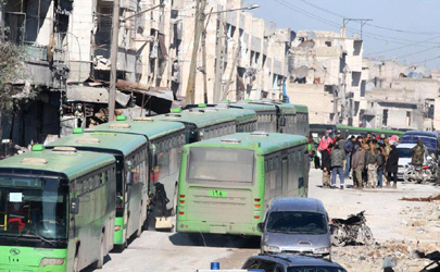 خروج ۲۰ اتوبوس حامل عناصر مسلح از شرق حلب