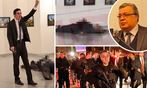 سفیر روسیه در آنکارا به ضرب گلوله ترور شد / ضارب یک افسر درحال خدمت پلیس ترکیه بوده است / مکالمه سرد پوتین با اردوغان / سفارت آمریکا در آنکارا به حالت تعطیل درآمده است
